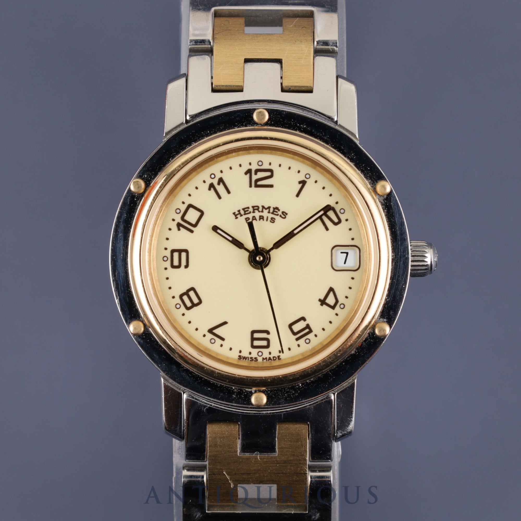 エルメス クリッパー CL4.220 クォーツ SS / YG シャンパンアラビア文字盤 箱 保証書(無記名)コマ2 オーバーホール済み