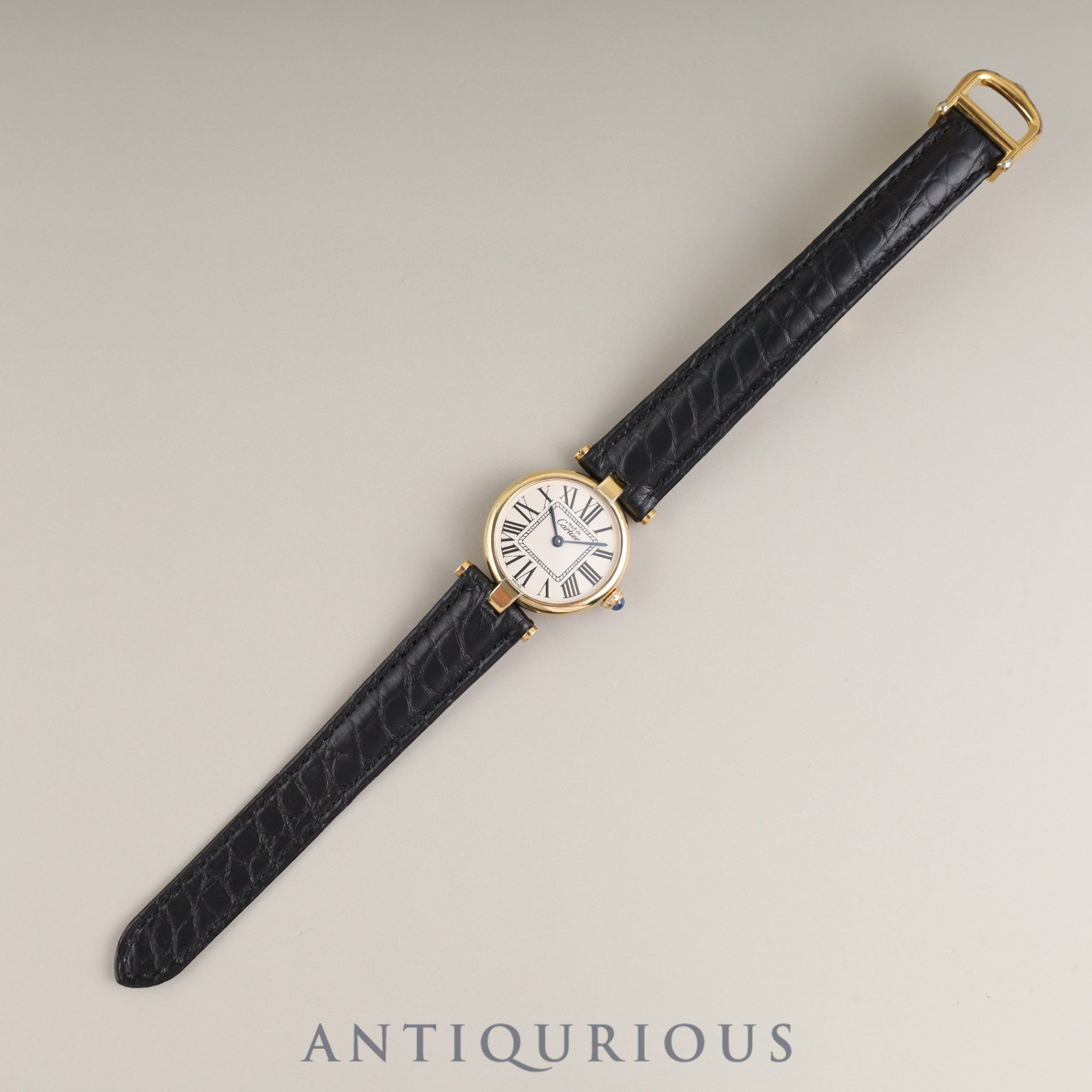 Cartier Must Vendôme VLC SM 590004 Quartz Caliber 90 SV925 Leather Watch with Genuine D-buckle (GP) Opalescent Dial Overhauled