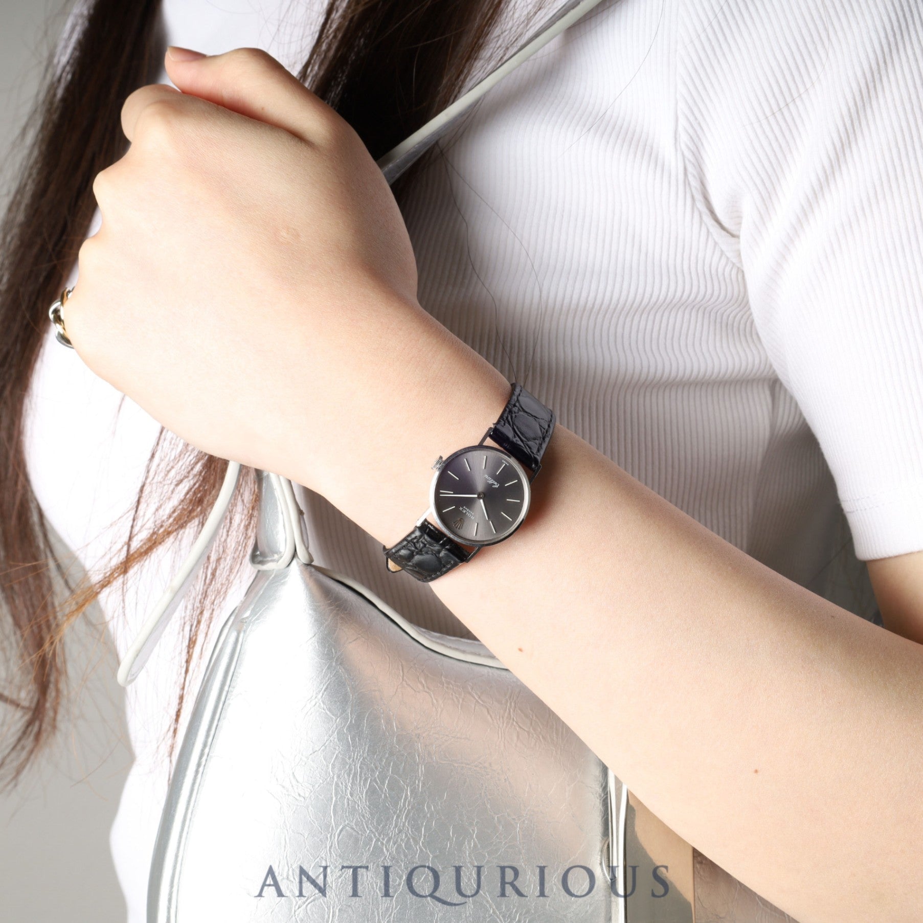 ロレックス チェリーニ 3810 手巻き Cal.1600 750WG 革 社外尾錠(SS)グレー文字盤 24mm 3番台(1971年)オーバーホール済み