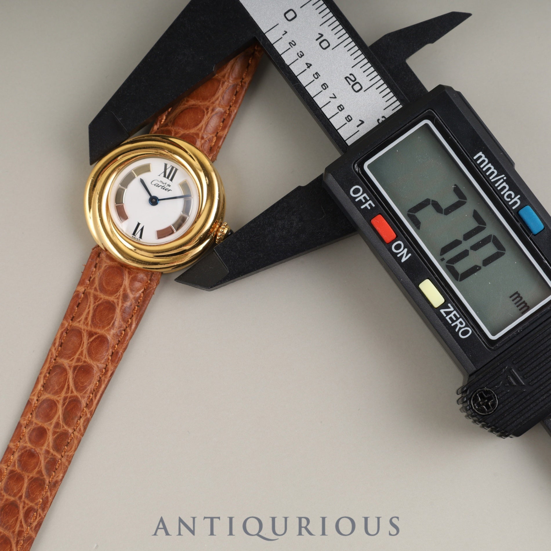 Cartier Must Trinity W1010744/2735 Quartz Caliber 157 SV925 GP Leather Strap with Genuine D-Clasp (GP) Buckle, Side Trinity Dial, Overhauled