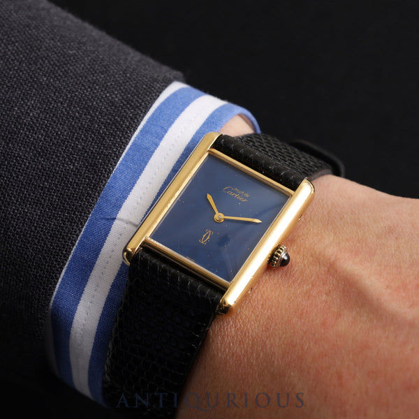 Cartier Must Tank LM Manual winding Cal.78-1 SV925 Leather Genuine buckle (GP) Lapis lazuli dial Overhauled