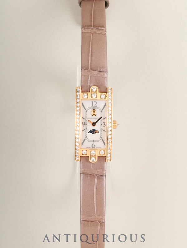 ハリー・ウィンストン アベニュー アベニューC ミニムーンフェイズ AVCQMP16RR001 クォーツ Cal.HW5101(ETA280.002) 750PG 純正革ベルト 純正バックル(750PG) マザーオブパール文字盤 ダイヤベゼル オーバーホール済み