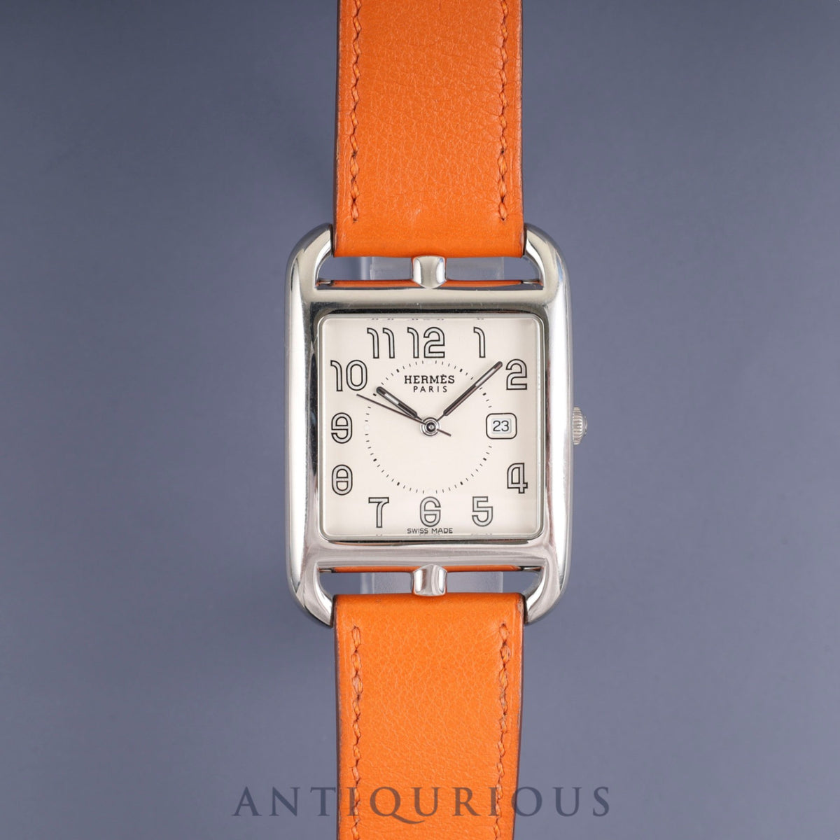 Hermès Cape Cod CC2.710 Quartz Movement, Stainless Steel, Genuine Leather Strap (L Stamp: 2008, Shows Signs of Use), Genuine D-Buckle (Stainless Steel), Silver Dial, Overhauled