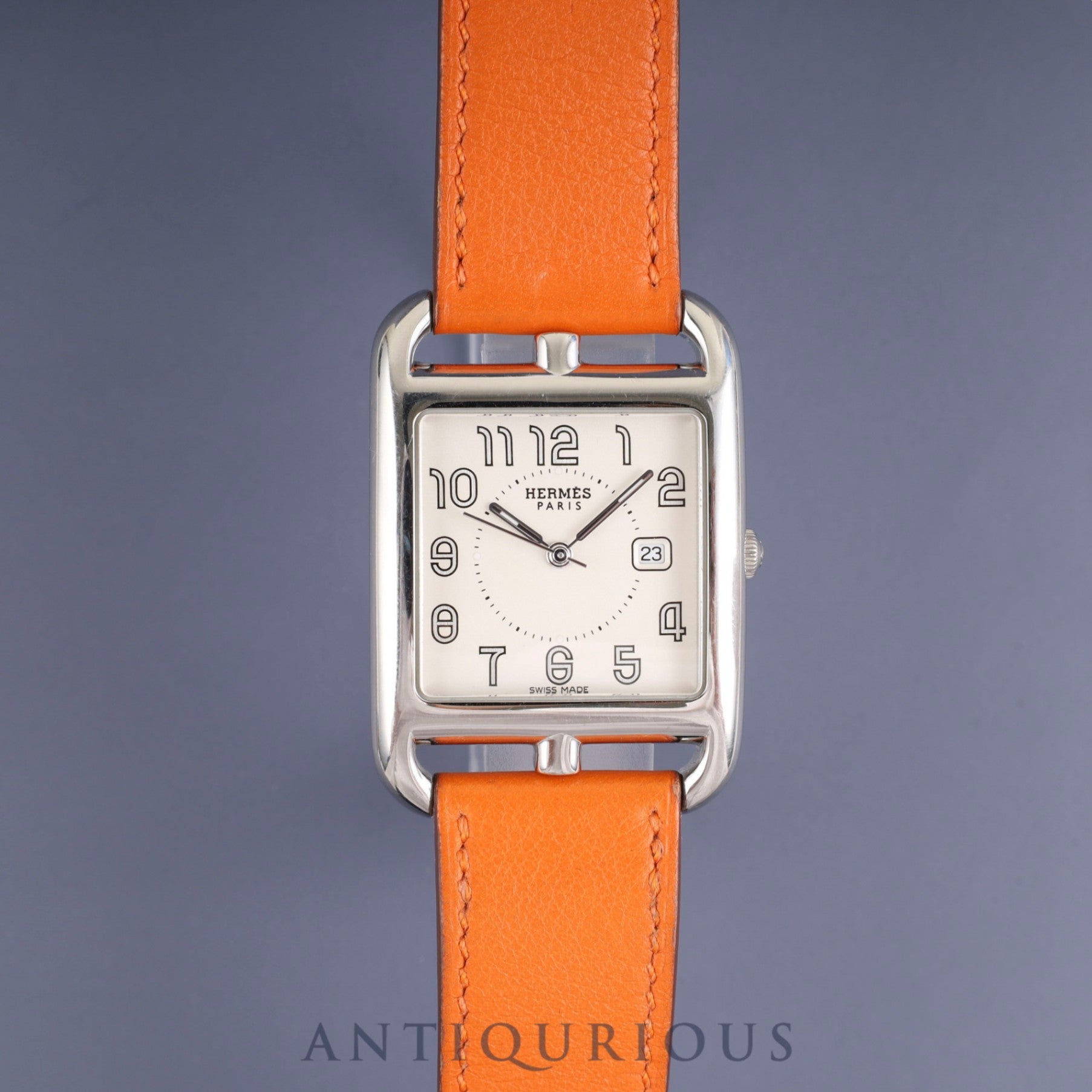 Hermès Cape Cod CC2.710 Quartz Movement, Stainless Steel, Genuine Leather Strap (L Stamp: 2008, Shows Signs of Use), Genuine D-Buckle (Stainless Steel), Silver Dial, Overhauled