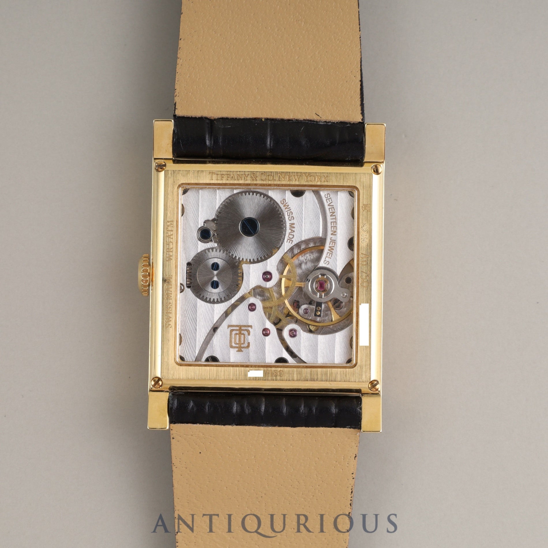 ティファニー スクエア 180TH ANNIVERSARY MODEL 限定180本 手巻き Cal.1200 YG 革 純正尾錠(750)シルバー文字盤