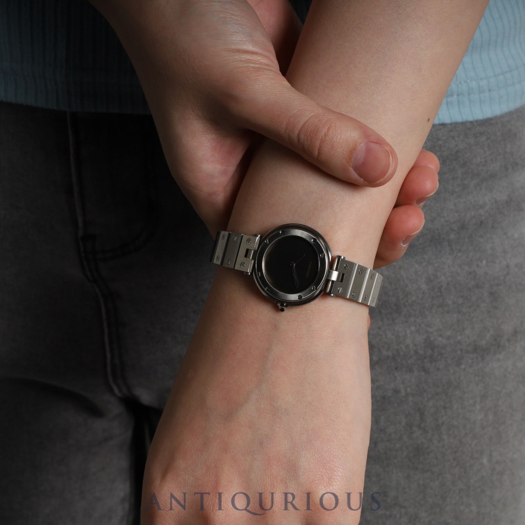 カルティエ サントス ヴァンドーム SM 8192 クォーツ SS SS ゴースト(グレー)文字盤 カルティエブティックにてコンプリートサービス(フルメンテナンス)済み