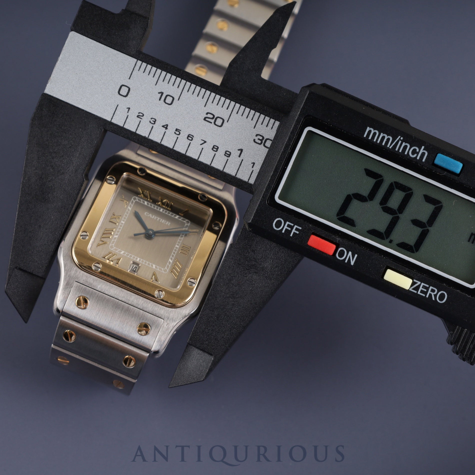 Cartier Santos Galbee LM W20030C4 / 187901 Quartz Caliber 687 Stainless Steel/Yellow Gold with Gray Roman Dial, Overhauled