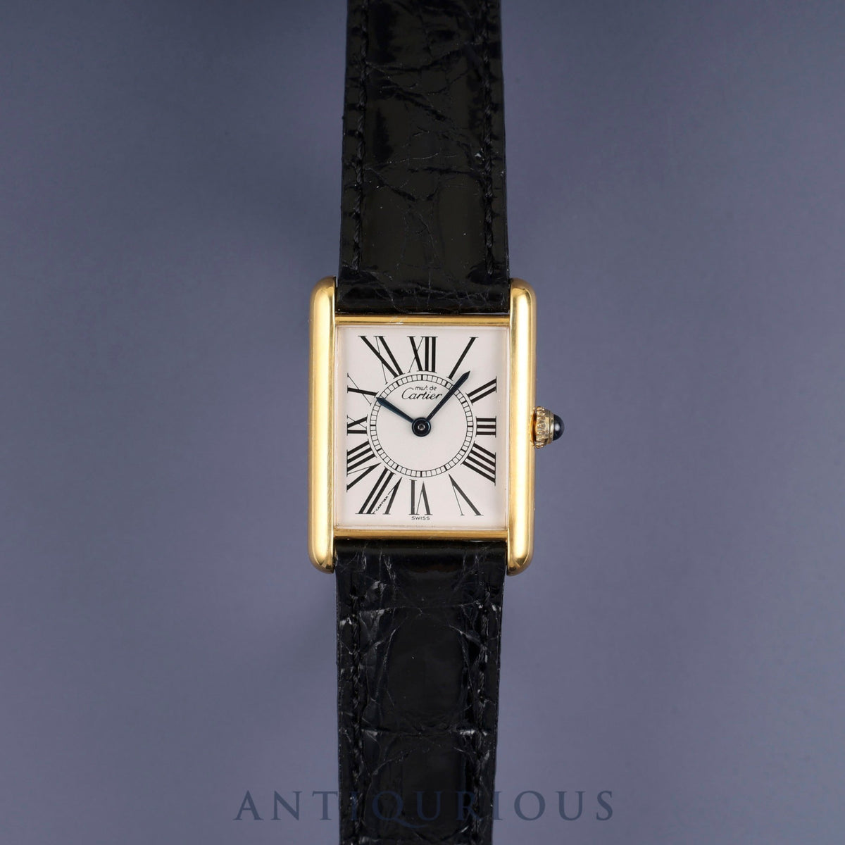 Cartier Must Tank LM 590005 Quartz Caliber 90 SV925 Leather Strap with Genuine GP Buckle, Opalescent Dial, Overhauled and Finished to Look Like New