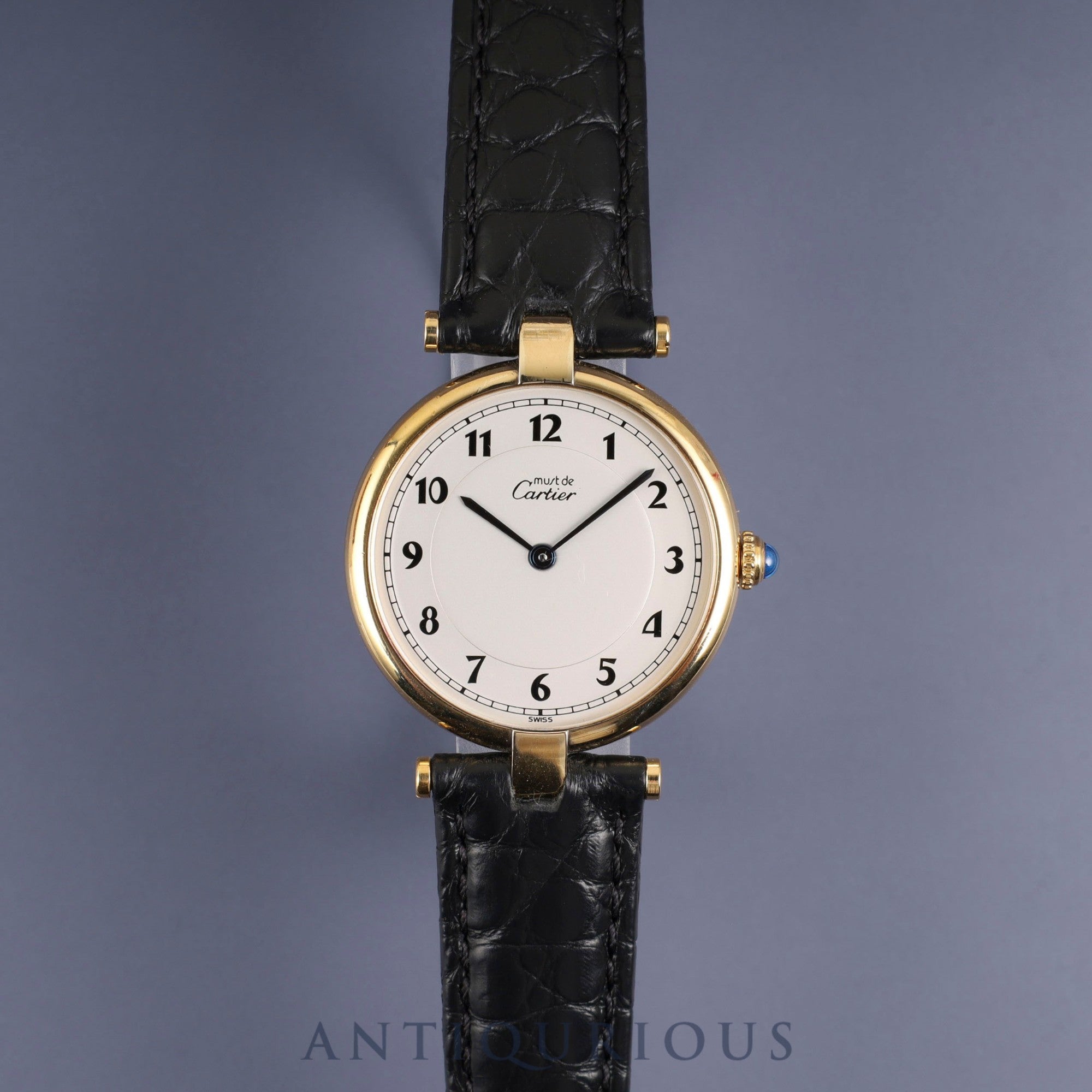 Cartier Must Vendôme VLC LM 590003 Quartz Caliber 90 SV925 Leather Strap with Genuine D-Clasp (GP) Arabic Dial Box and Booklet Overhauled