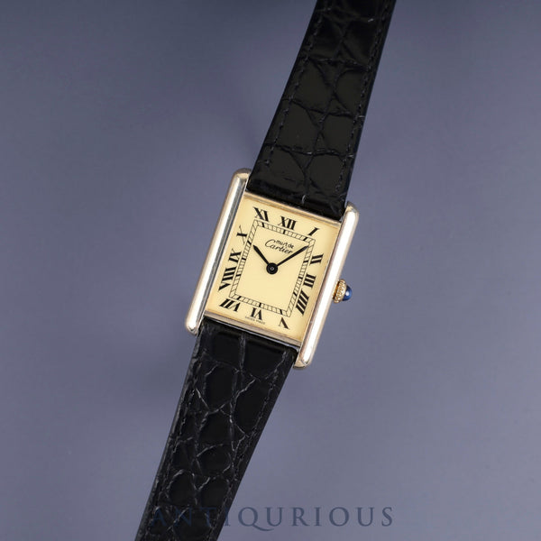 Cartier Must Tank LM Manual Winding Caliber - SV925 Leather Strap with Genuine GP Buckle, Ivory Roman Dial, Completely Serviced at a Cartier Boutique