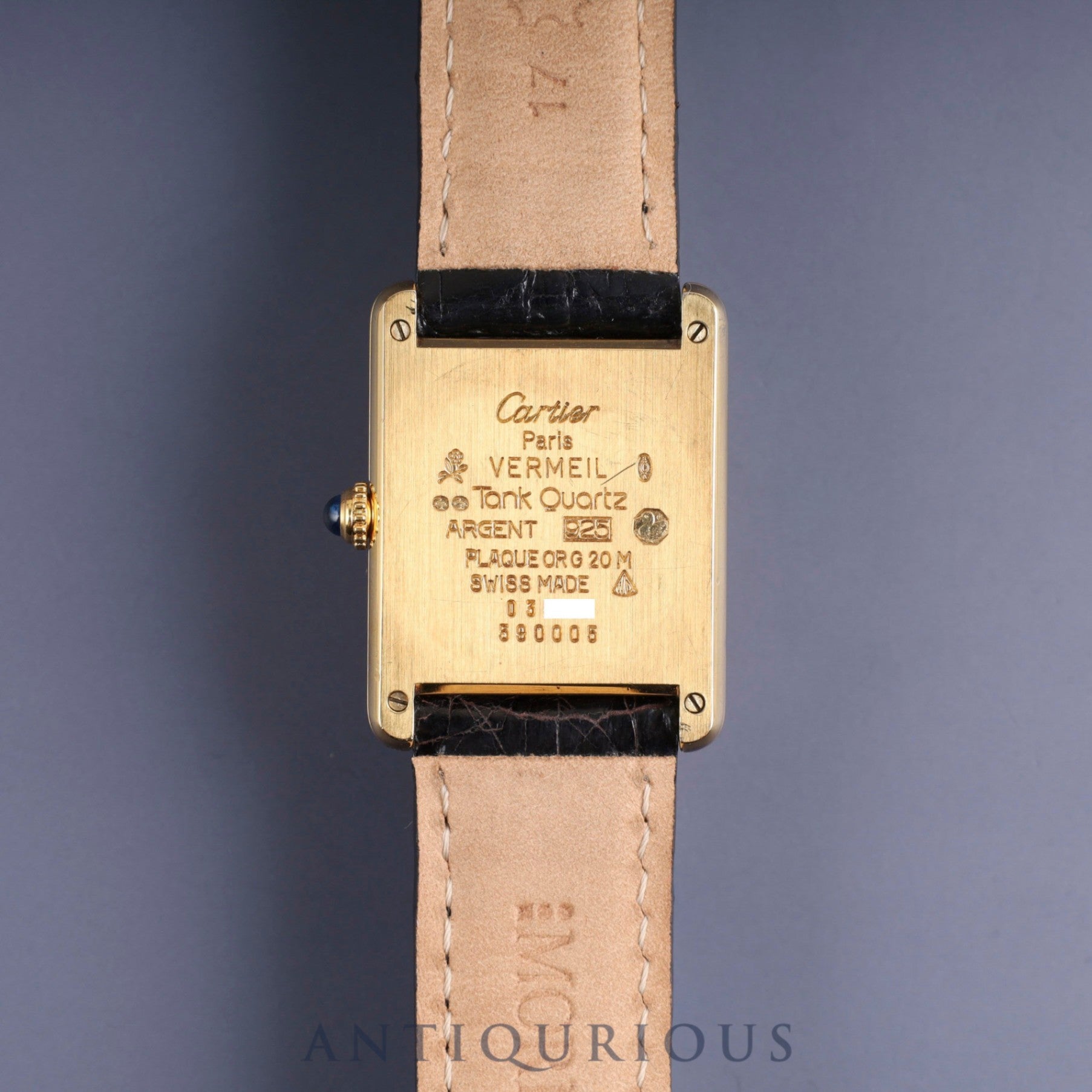 Cartier Must Tank LM 590005 Quartz Cal.90 SV925 Leather Genuine Buckle (GP) Front Trinity Dial Warranty (no date) Overhauled