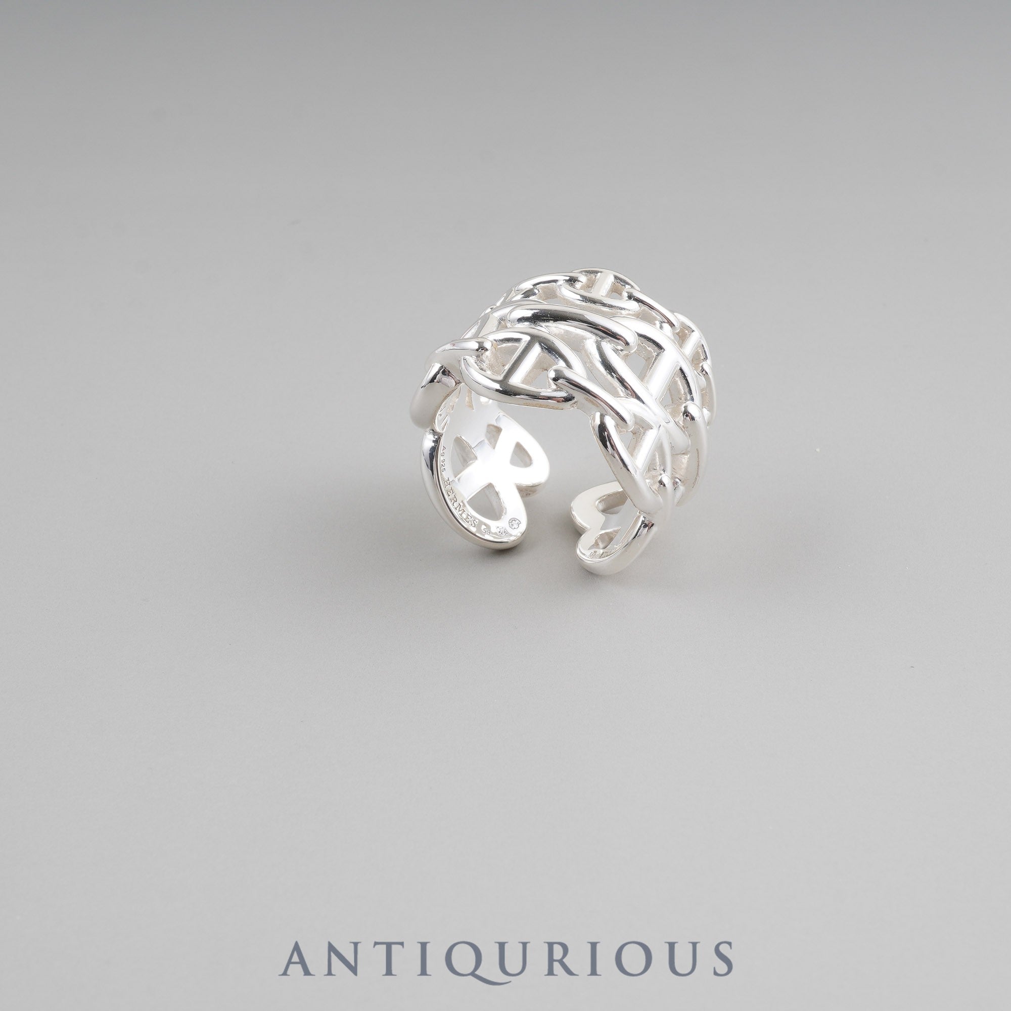 Hermès Chaine d'Ancre Enchaine Ring, GM, SV925, #59, Approx. Size 18-18.5, Box, Warranty (June 2025), 24 Years of Inscription