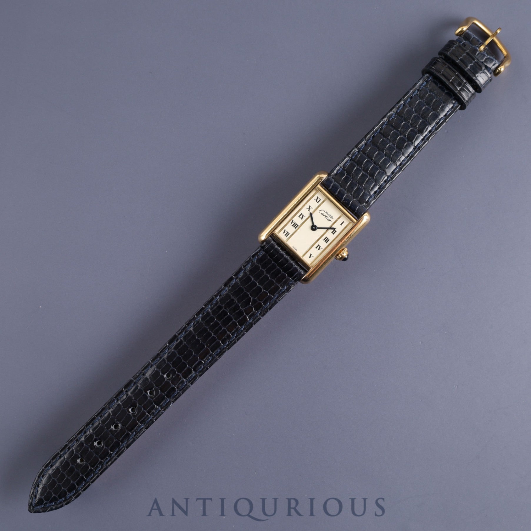 Cartier Must Tank SM 5057001 Quartz Cal.057 SV925 Leather Genuine Buckle (GP) Straight Roman Dial Overhauled