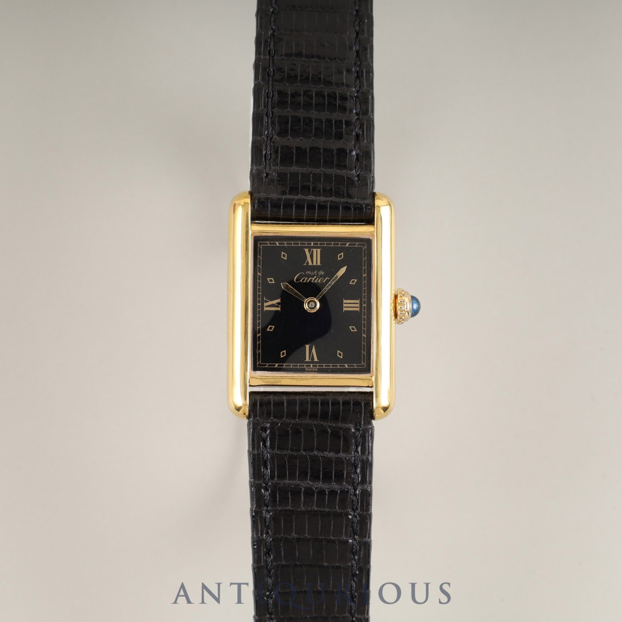 カルティエ マストタンク SM 5057001 クォーツ Cal.057 SV925 革 純正尾錠(GP) ブラック飛びローマン文字盤(SWISS表記) 1982年頃~1995年頃 オーバーホール済み 新品仕上げ済み