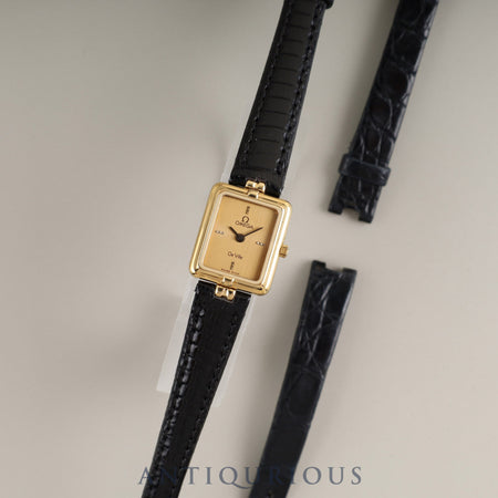 Omega De Ville 595.0070 Quartz Cal.-GP Leather Strap with Genuine GP Buckle, Champagne Dial, Genuine Strap, Overhauled