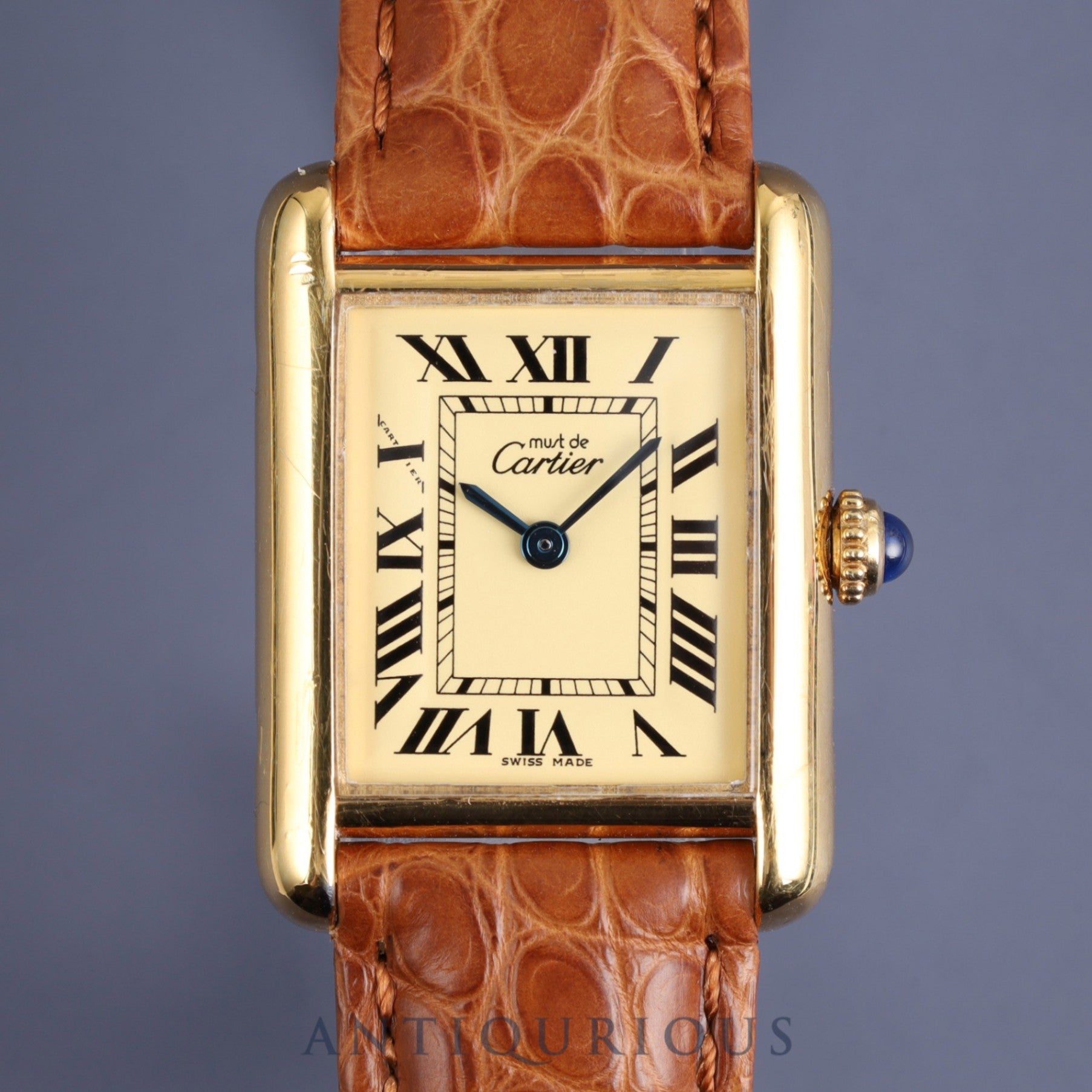 Cartier Must Tank MM 2415 Quartz Cal.057 SV925 Leather Genuine D Buckle (GP) Ivory Roman Dial Overhauled and Finished to Like New