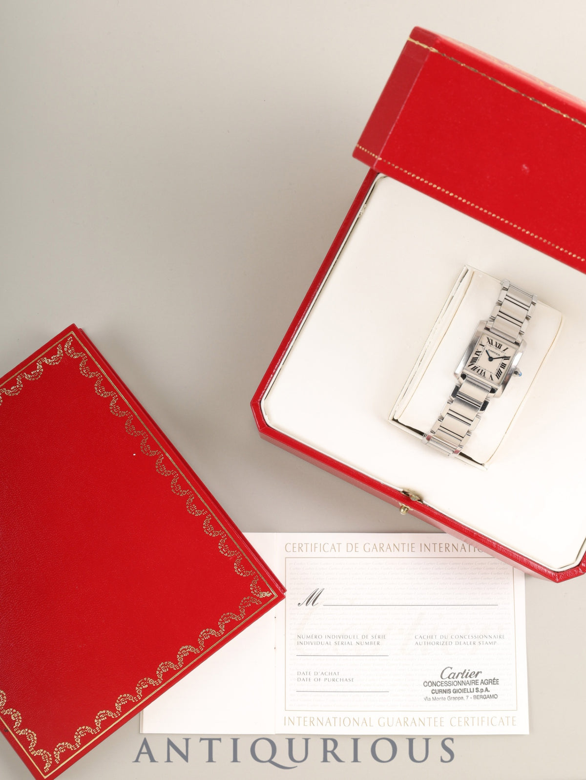 Cartier Tank Française SM W51008Q3 / 2384 Quartz SS SS White Dial Box Booklet Warranty Card Overhauled