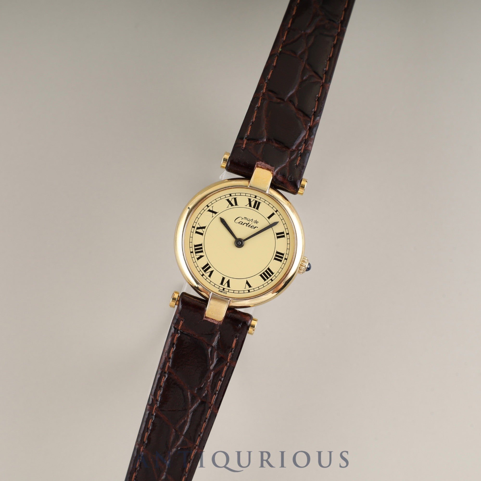 Cartier Must Vendôme VLC SM 18 Quartz Cal.81 SV925 Genuine Buckle (GP) Ivory Roman Dial Box Booklet Warranty Card Overhauled