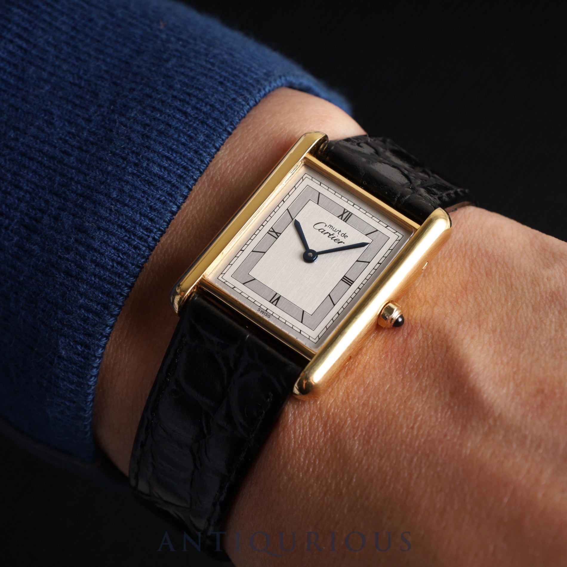 Cartier Must Tank LM 6 81006 Quartz SV925 Leather Genuine Buckle (GP) Grey Roman Dial Complete service (full maintenance) completed at Cartier boutique