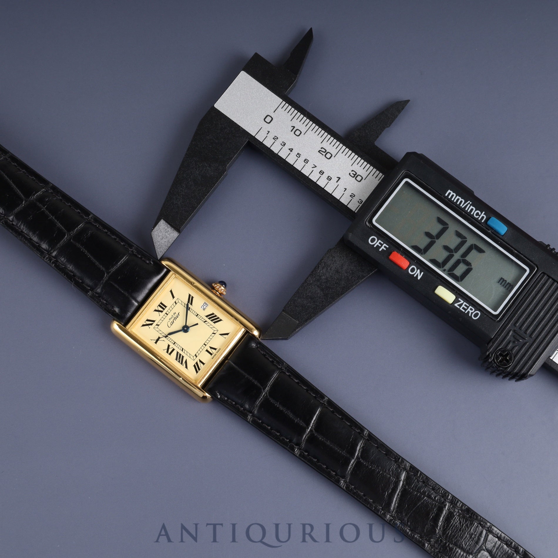 Cartier Must Tank GM (XL) 2413 Quartz Caliber 687 SV925 with Genuine Leather Strap and Genuine D-Buckle (GP), Ivory Roman Dial, Overhauled