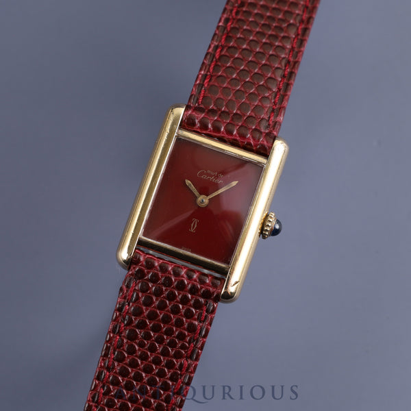Cartier Must Tank SM Manual winding Cal.78-1 SV925 Leather Genuine buckle (GP) Bordeaux dial Overhauled