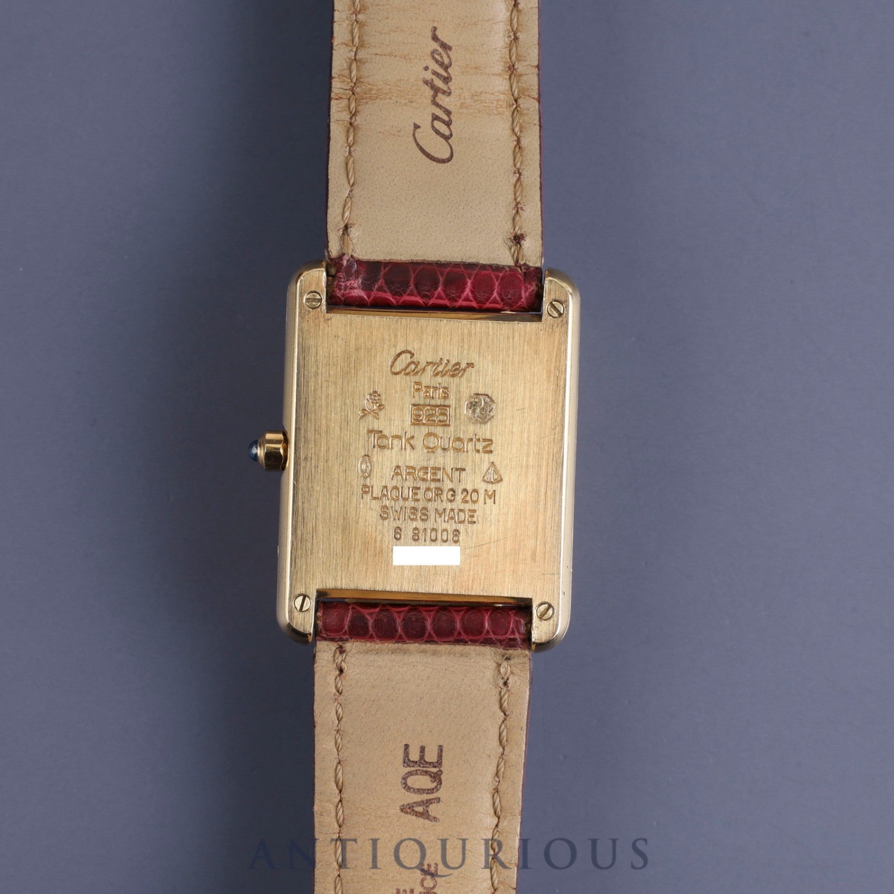 カルティエ マストタンク LM 681006 クォーツ Cal.81 SV925 純正革ベルト 純正尾錠(GP) ボルドー文字盤 箱 冊子 オーバーホール済み