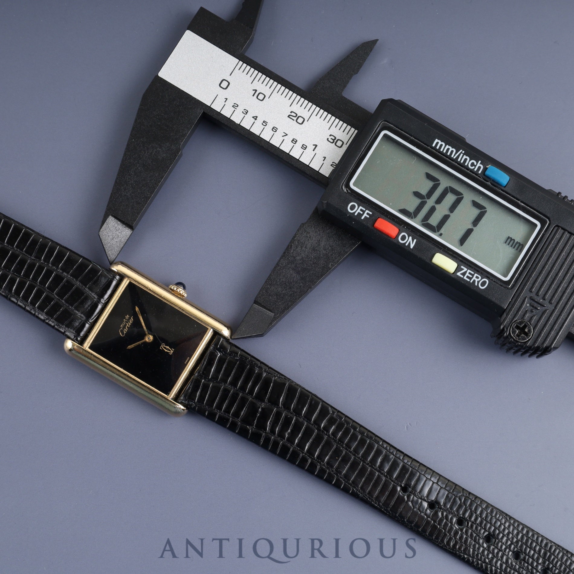 Cartier Must Tank LM Manual Winding Caliber 78-1 SV925 Leather Strap with Genuine GP Buckle, Onyx Dial, Circa 1976-1981, Overhauled