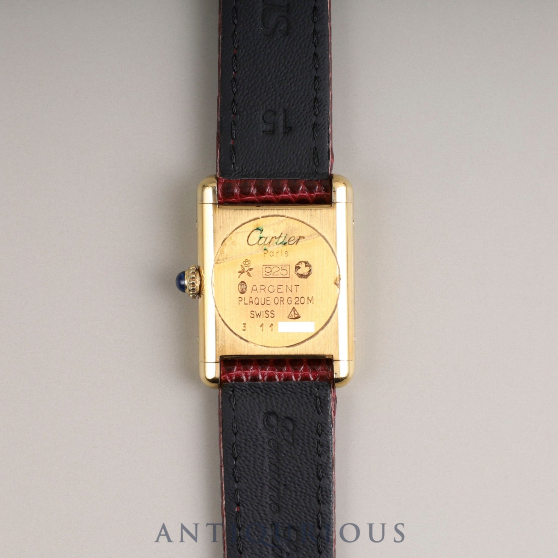 カルティエ マストタンク SM 手巻き Cal.78-1 SV925 革 純正尾錠(GP) ガーネットダイアル ボルドー文字盤 オーバーホール済み