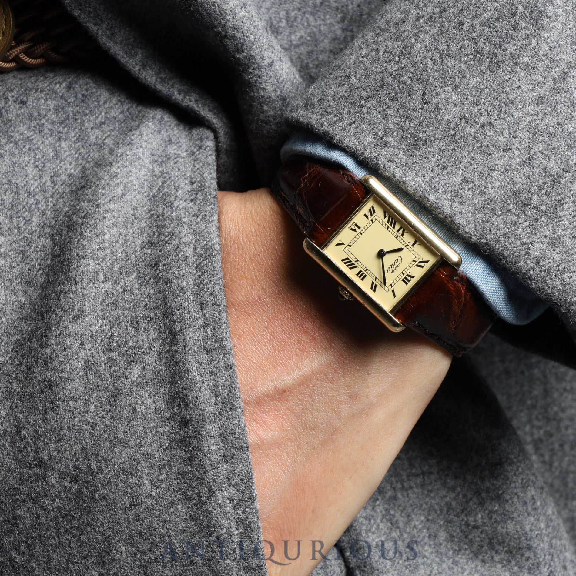 Cartier Must Tank LM Manual winding Cal.78-1 Leather Genuine buckle (GP) Ivory Roman dial Overhauled