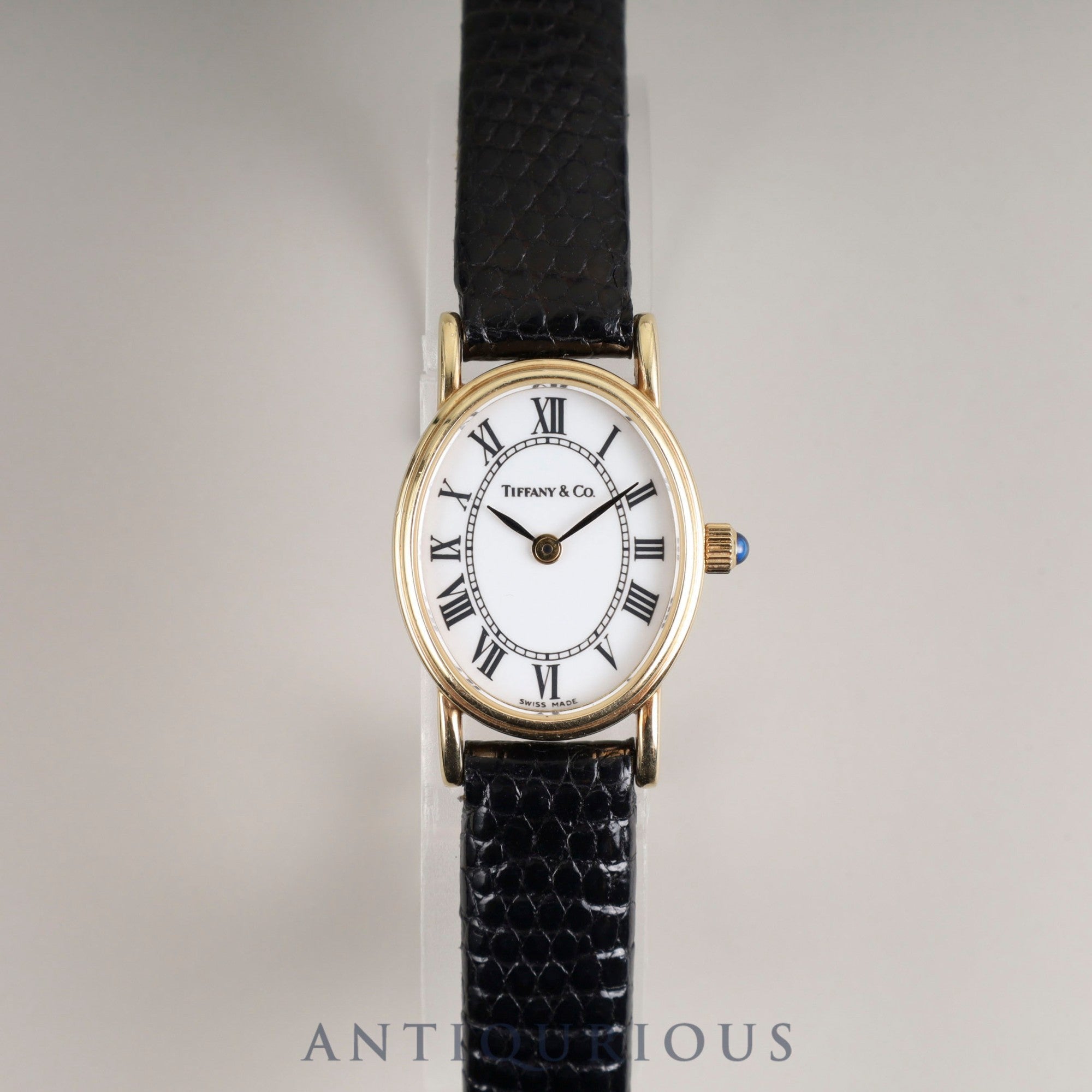 ティファニー オーバル クォーツ Cal.976.001 14K 純正革ベルト 純正尾錠(GP) ホワイトローマン文字盤 箱 オーバーホール済み