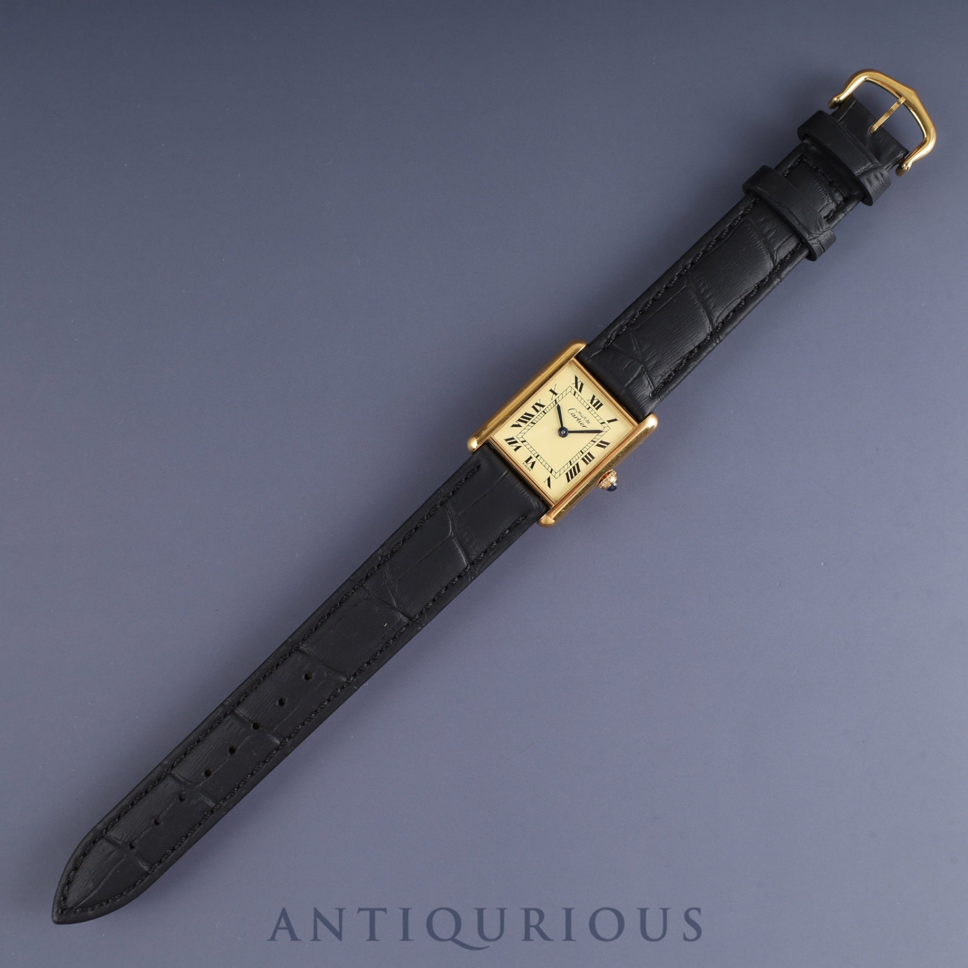 Cartier Must Tank LM 590005 Quartz SV925 Leather Genuine Buckle (GP) Ivory Roman Dial Overhauled