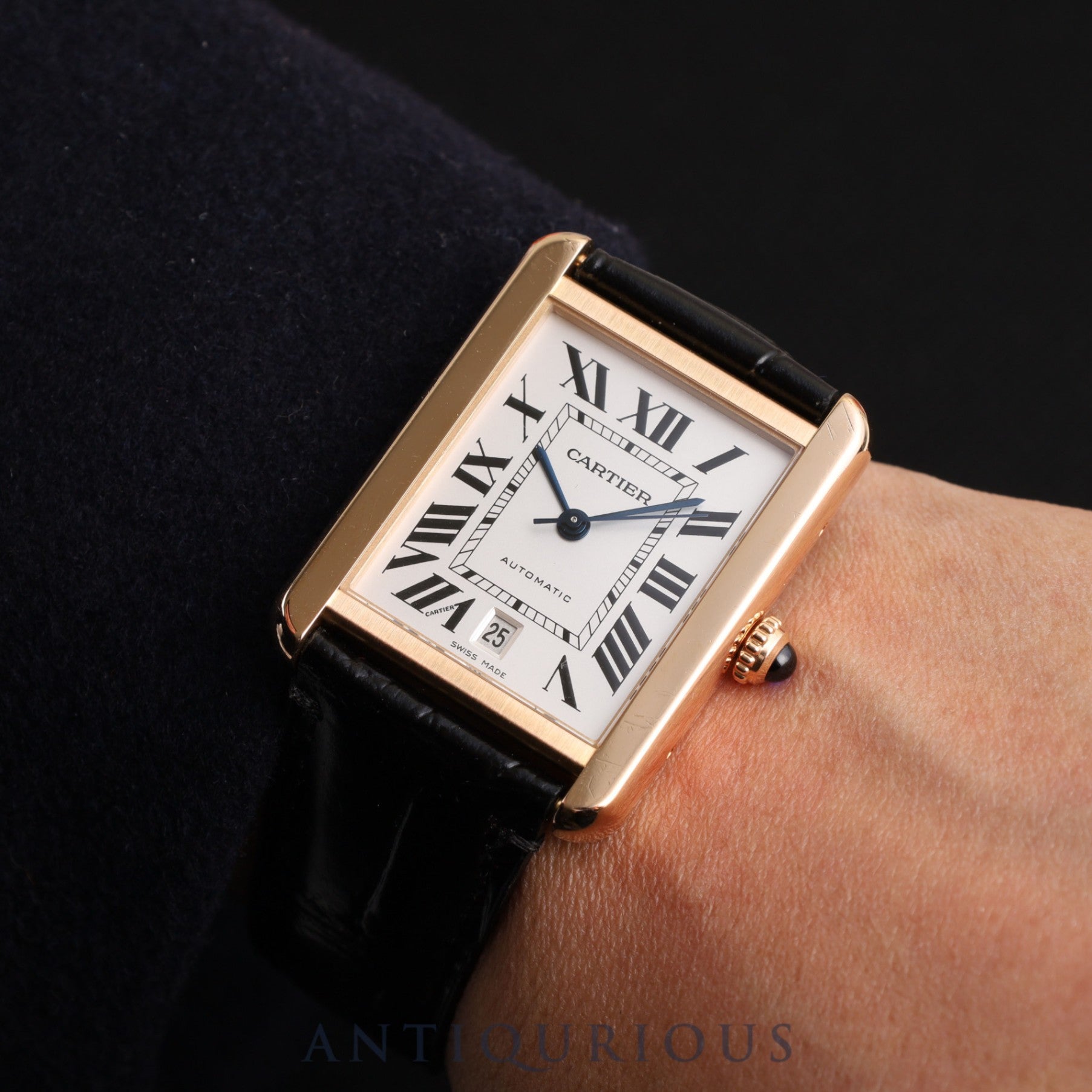 カルティエ タンクソロ XL W5200026 / 3514 自動巻き Cal.049 YG×SS 革 社外尾錠(GP)ホワイトローマン文字盤 箱 保証書(2013年)オーバーホール済み カルティエブティックにてコンプリートサービス済み