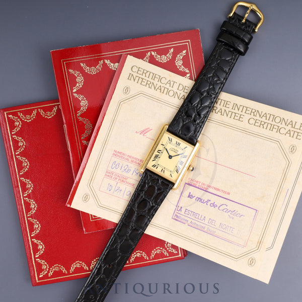 カルティエ マストタンク LM W1002753 / 1615 クォーツ  SV925  革 純正尾錠(GP) アイボリーローマン文字盤  保証書(1996年) カルティエブティックにてコンプリートサービス(フルメンテナンス)済み