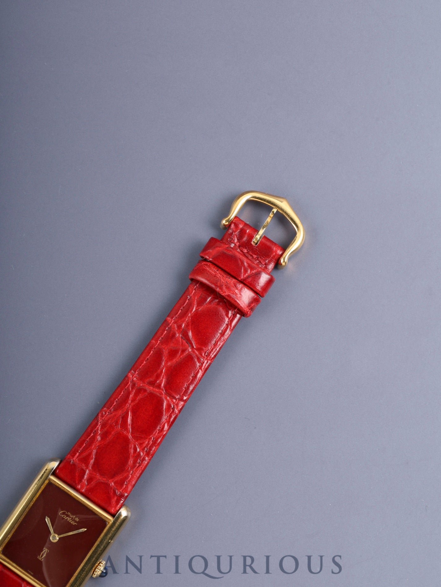 Cartier Must Tank LM, manual winding, Cal. 78-1, SV925, leather strap, original pin buckle (GP), garnet dial, Bordeaux dial (SWISS marking), recently overhauled.