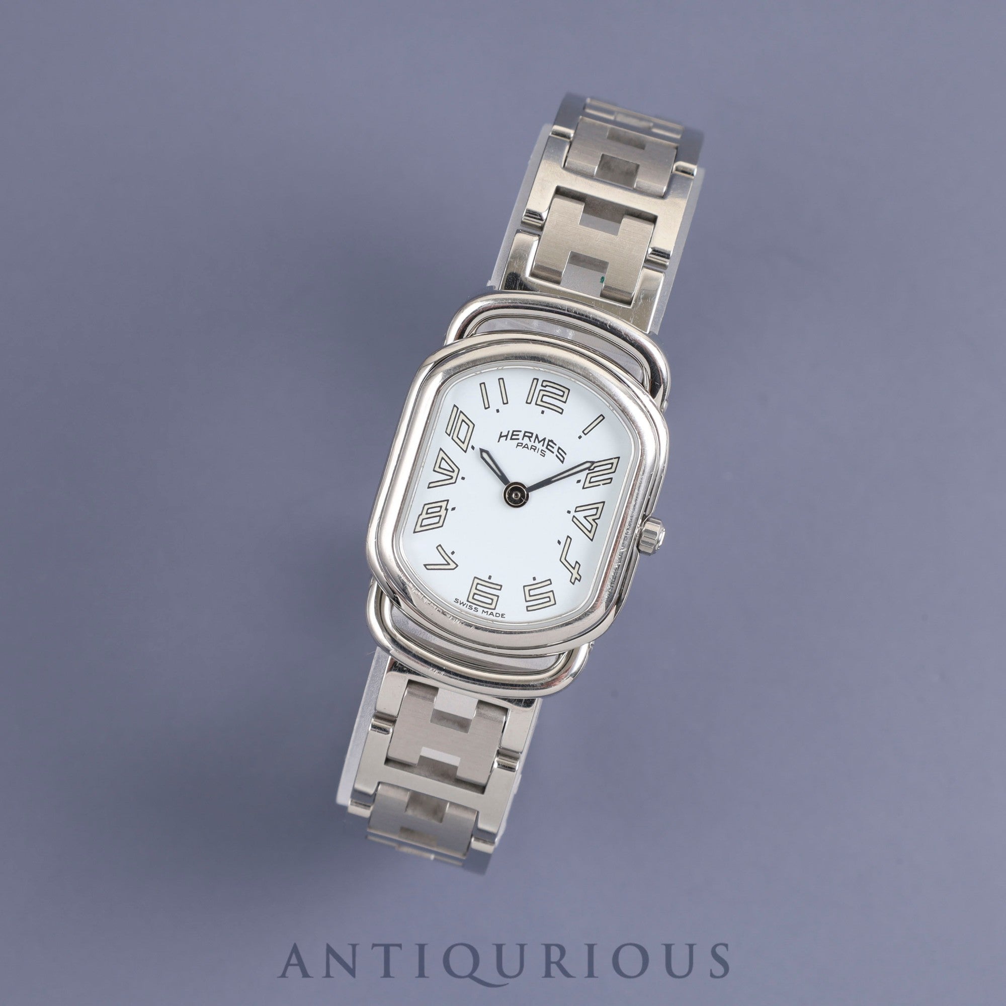 Hermes Rally RA1.210 Quartz Cal.976.001 SS White Dial Warranty (2002) Box Overhauled