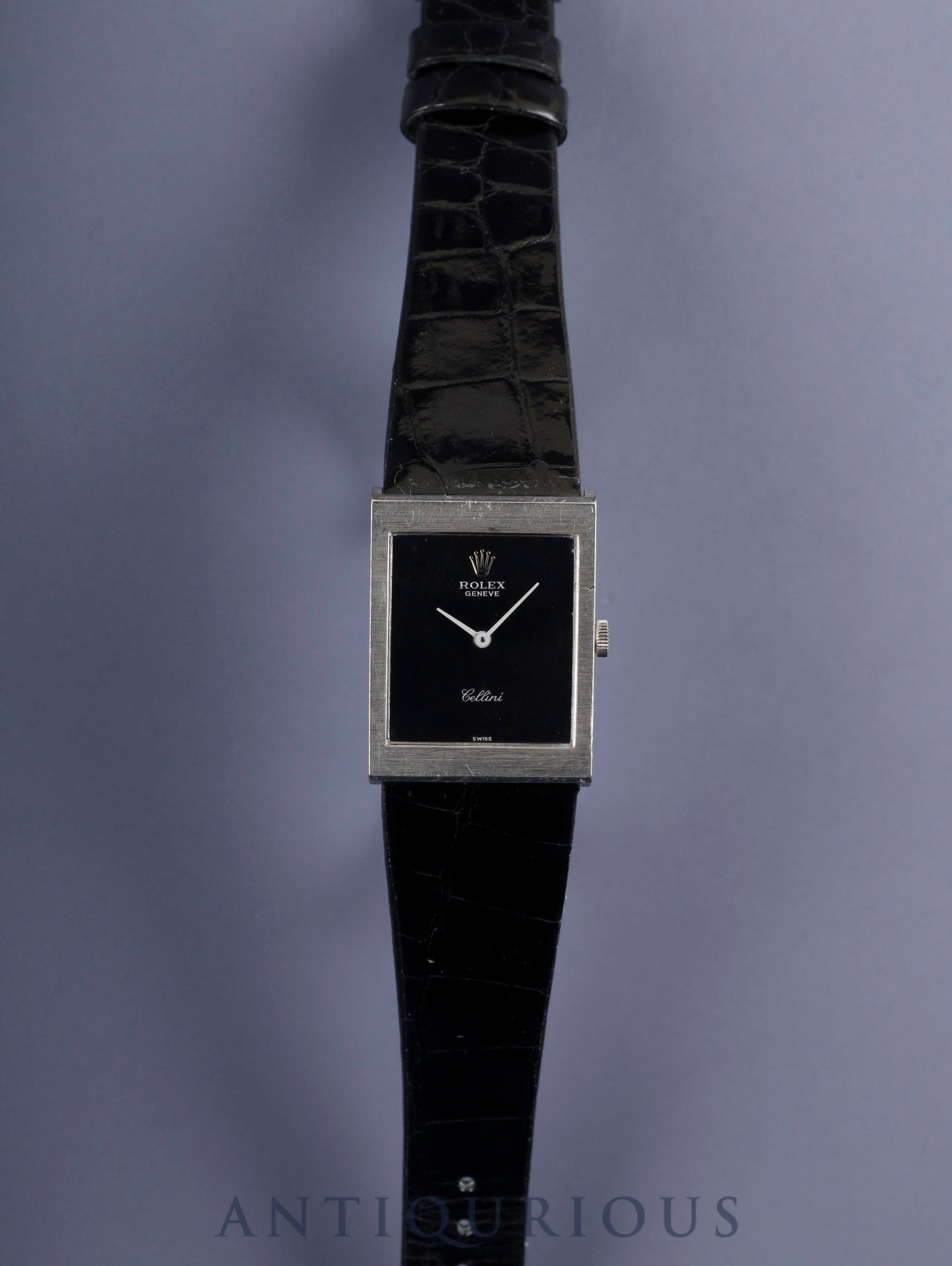 Rolex Cellini 4014 Manual Winding Caliber 1600 750WG Leather Strap with Genuine GP Buckle Black Dial No. 33 (1971) Overhauled