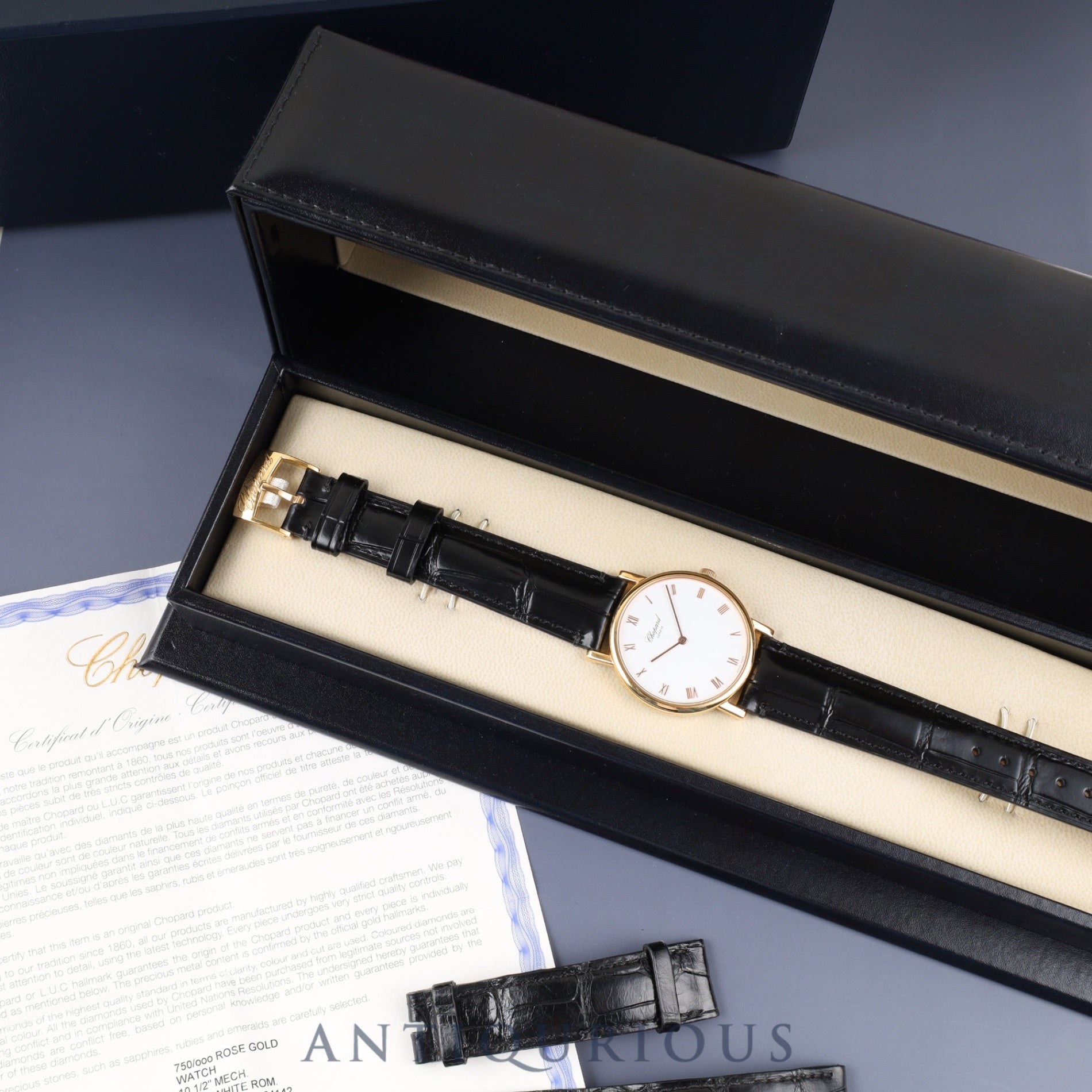 ショパール クラシック 163154/987 手巻き Au750 革 純正尾錠(GP) ホワイト文字盤 箱 冊子 保証書(2012年)オーバーホール済み