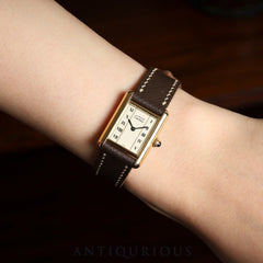 Cartier Must Tank SM W10030353/5057001 Quartz Caliber 057 SV925 Leather Straight Roman Dial with Genuine GP Buckle Box Overhauled