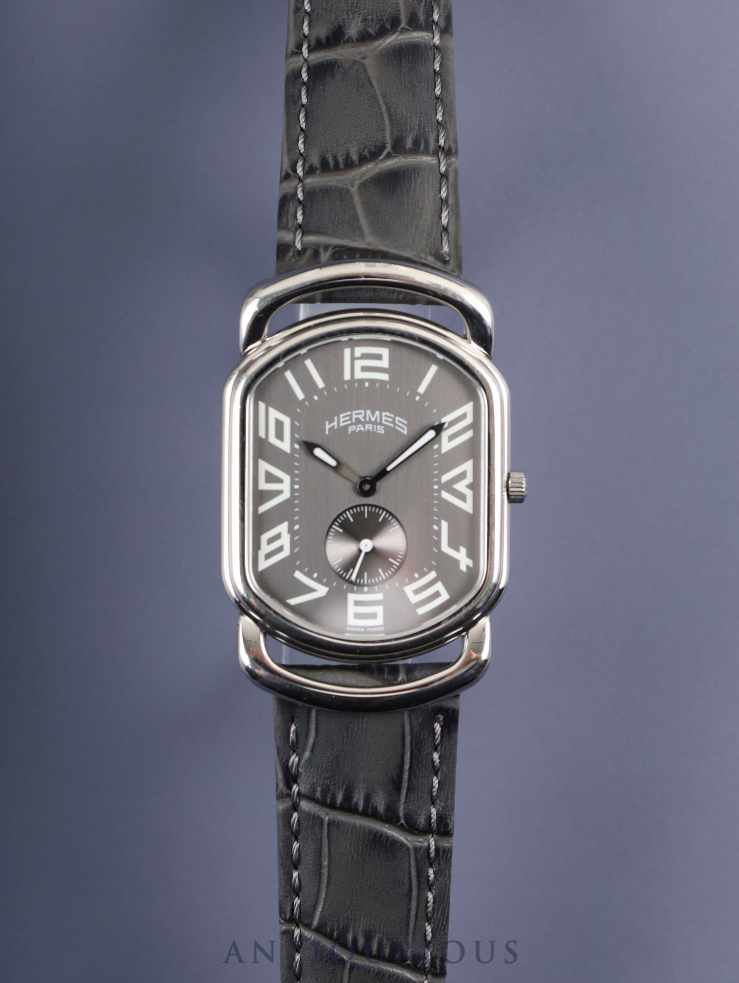 エルメス ラリー スモールセコンド RA1.810 クォーツ Cal.980.163 SS 革 社外ピンバックル(SS)グレー文字盤 オーバーホール済み