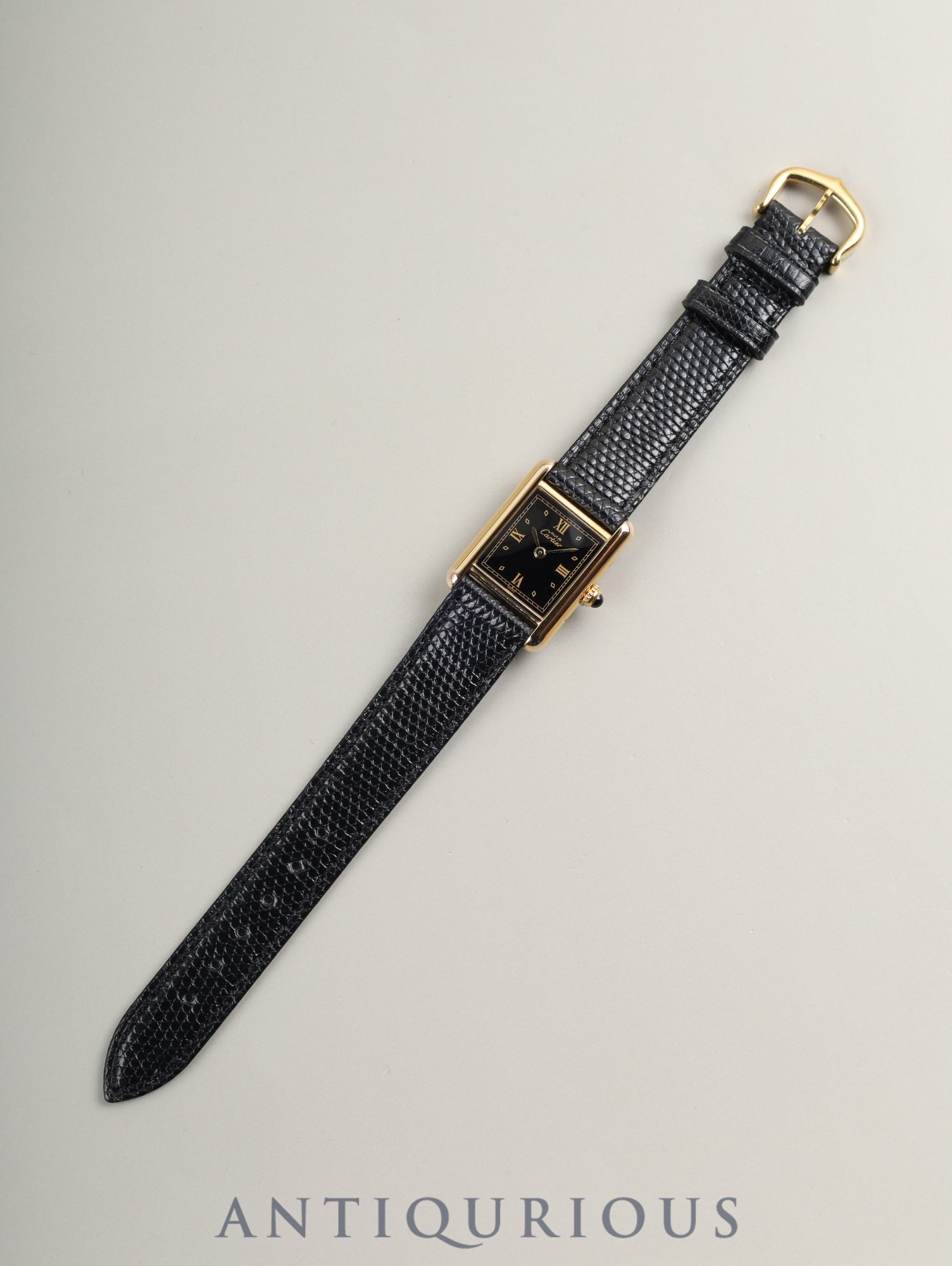 カルティエ マストタンク SM 557051 クォーツ Cal.057 SV925 革 純正尾錠(GP)ブラック飛びローマン文字盤(SWISS表記) オーバーホール済み