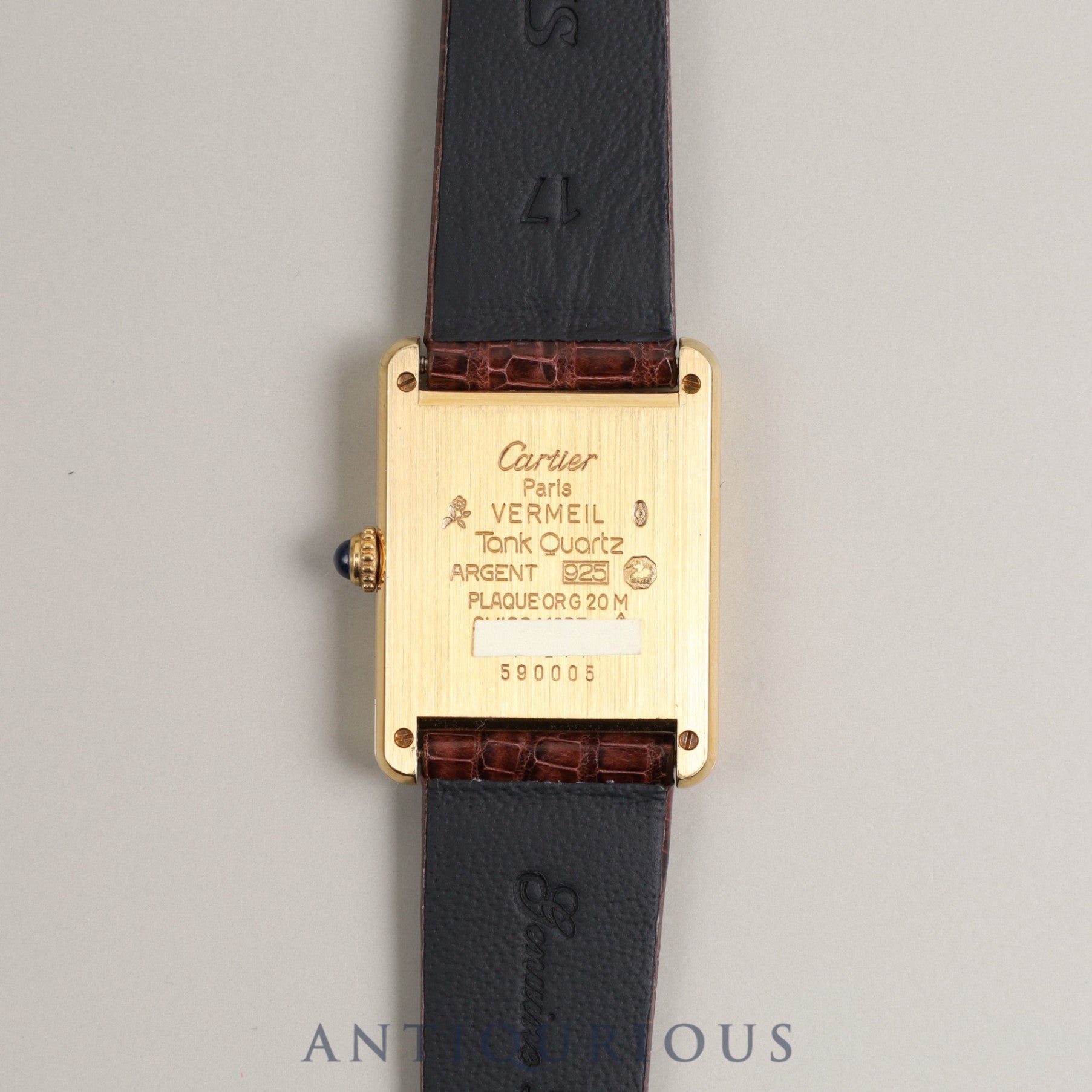 Cartier Must Tank LM QZ 590005 Cal.90 SV925 Leather Genuine Buckle (GP) Ivory Dial Box Warranty (1990) Overhauled