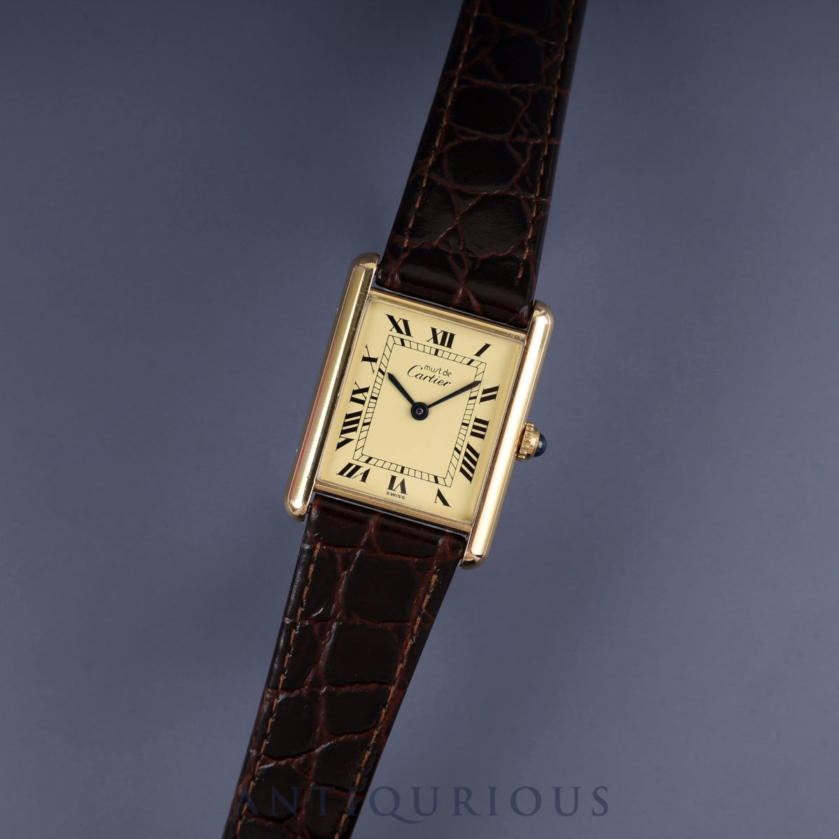 Cartier Must Tank LM W1002753 / 590005 Quartz Caliber 90 SV925 Leather Strap with Genuine GP Buckle, Ivory Roman Dial, Overhauled