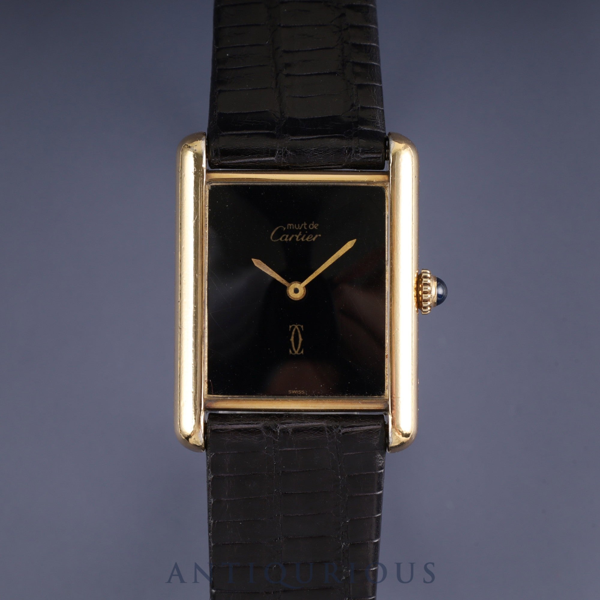 カルティエ マストタンク LM 手巻き Cal.78-1 SV925 革 純正尾錠(GP) オニキス文字盤 オーバーホール済み