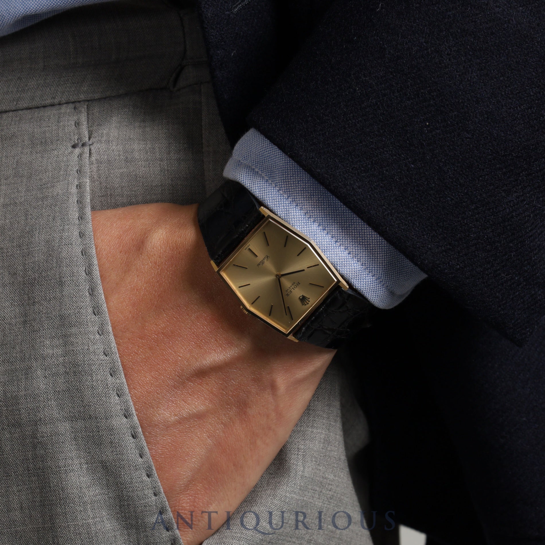 Rolex Cellini 4122 Manual winding Cal.1601 YG Leather Genuine buckle (GP) Gold dial No. 4 Overhauled
