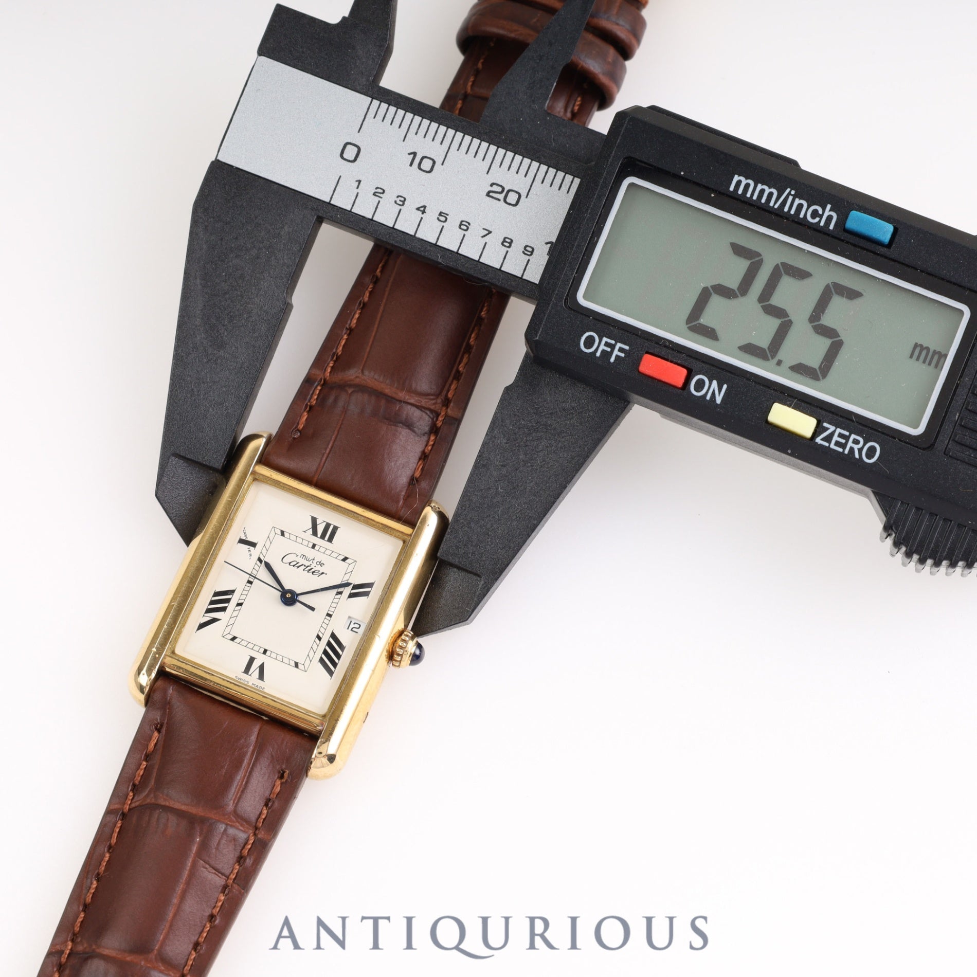 Cartier Must Tank GM (XL) Date QZ W1013754 / 2413 SV925 Leather White Roman CC Dial