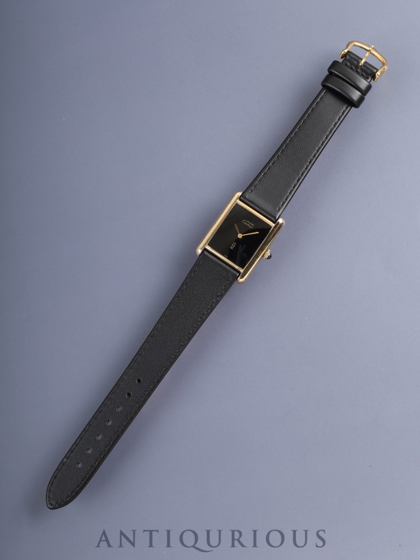 カルティエ マストタンク LM 手巻き Cal.78-1/ETA2512-1 SV925 革 純正尾錠(GP)オニキス文字盤(SWISS表記) オーバーホール済み