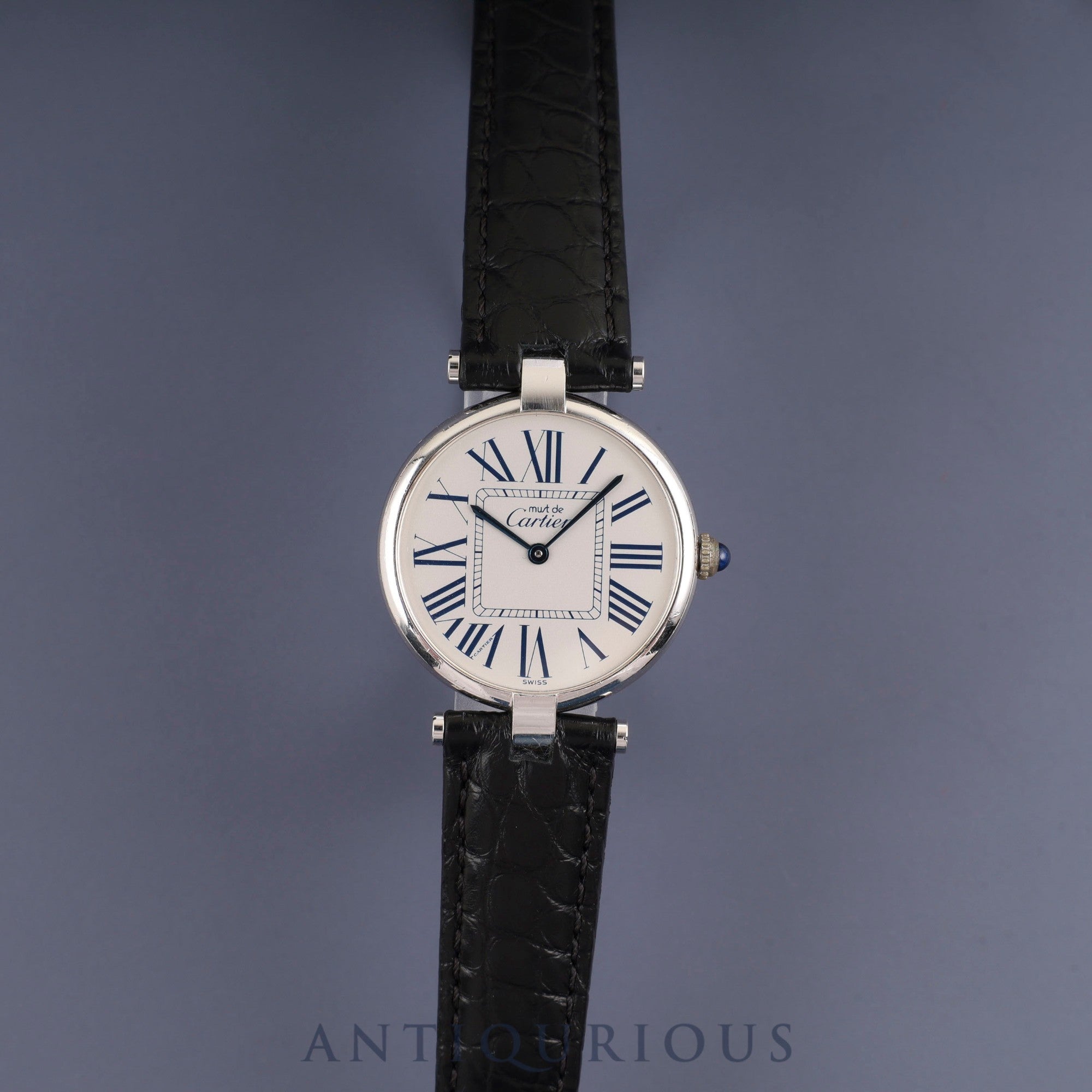 Cartier Must Vendôme VLC LM W1007065/1860 Quartz Caliber 90.06 SV925 Leather Strap with Genuine D-Buckle (Stainless Steel) Opalescent Dial Overhauled