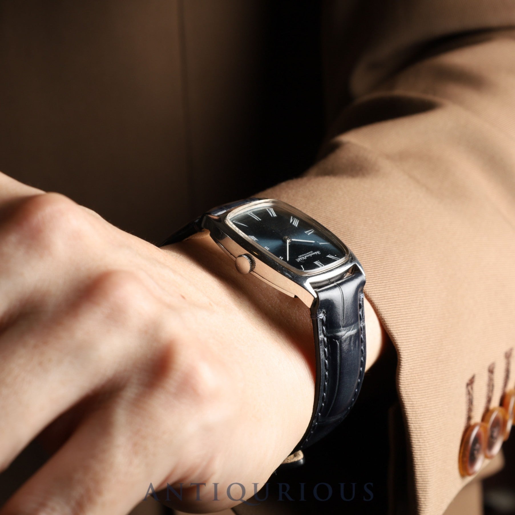 IWC Old Inter Schauhausen 2582 Manual Winding Caliber 423 Stainless Steel Leather Strap with Aftermarket Buckle, Blue Roman Dial, Overhauled