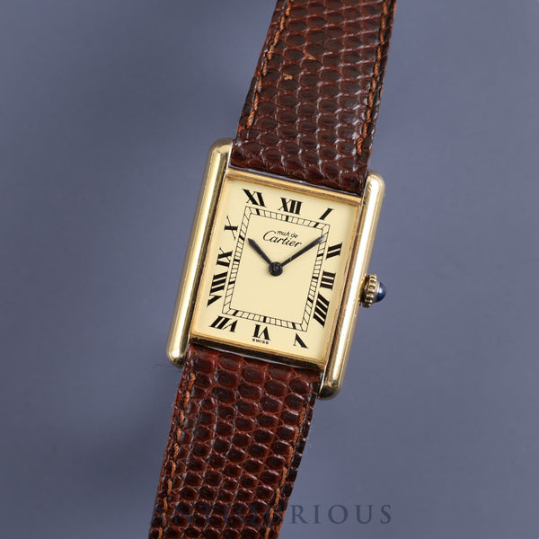 Cartier Must Tank LM Manual winding Cal.78-1 SV925 Genuine leather strap Genuine buckle (GP) Ivory Roman dial Overhauled