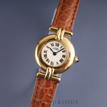 カルティエ マストコリゼ 1902 クォーツ Cal.90.06 SV925 革 純正Dバックル(GP)アイボリーローマン文字盤 オーバーホール済み